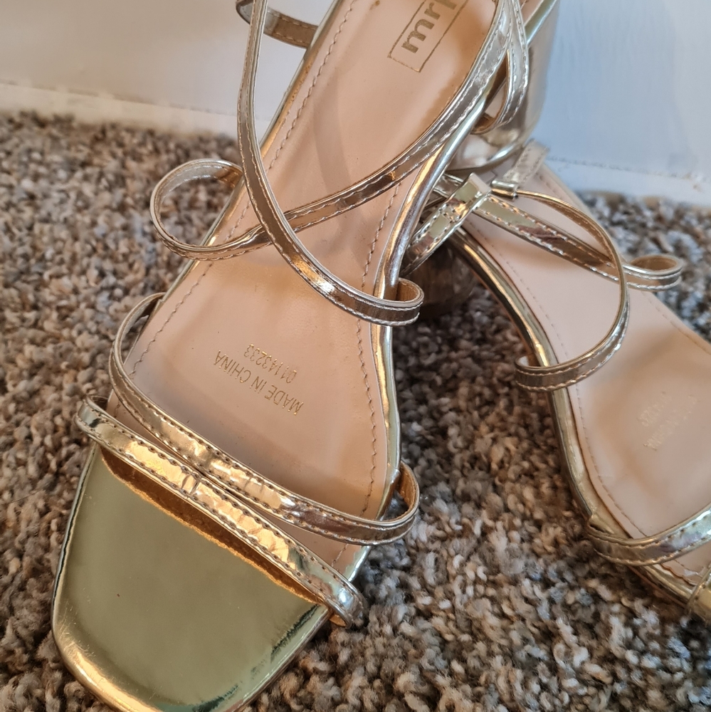 Gold Square Toe Block Heels
